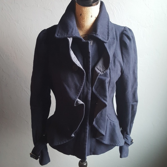BCBGMaxAzria Jackets & Blazers - BCBGMaxAzaria Wool Cashmere Ruffle Pea Coat